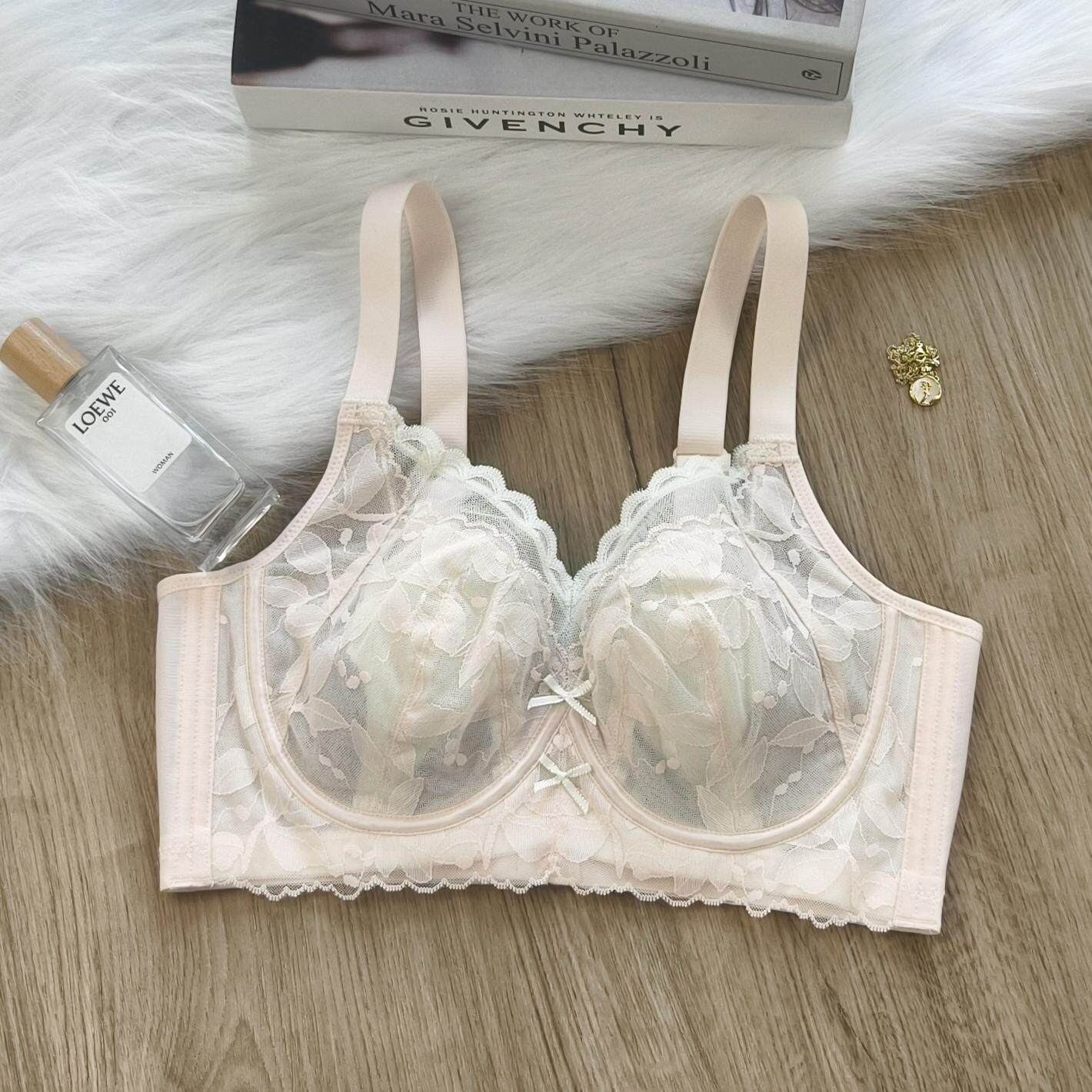 超薄款蕾丝内衣女软钢圈大胸显小全罩杯收副乳聚拢大码防下垂文胸