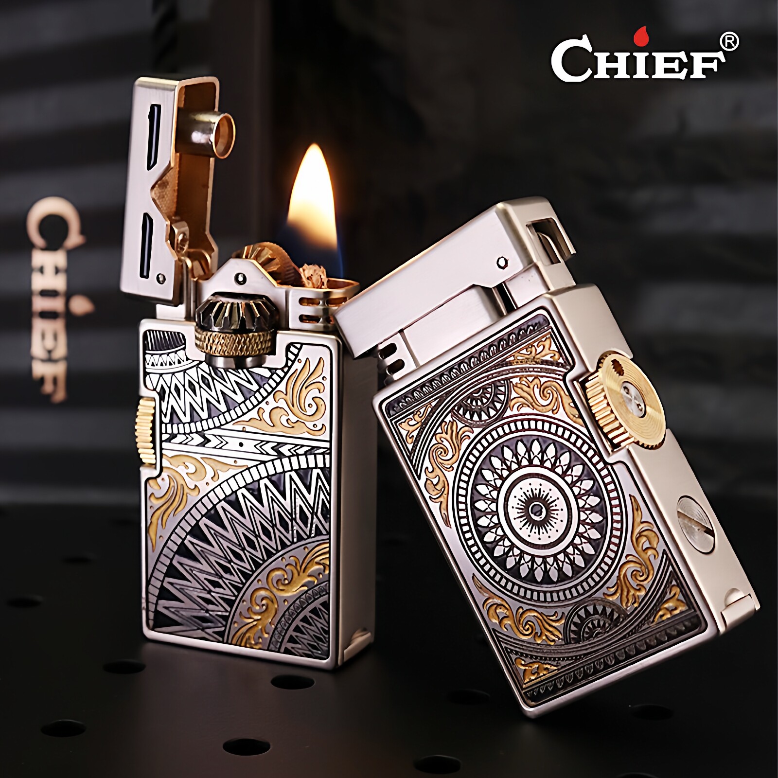 首领夜光新款旋转解压创意打火机个性防风耐用曼陀罗煤油打火机