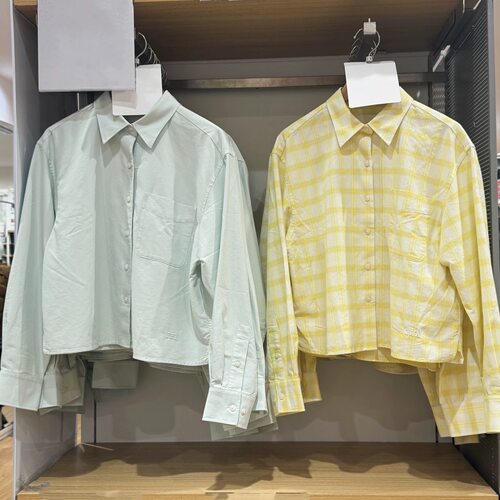 合作款/女装牛津纺箱型衬衫/格纹长袖衬衣26春季短款上衣484929