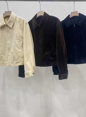 日单女装灯芯绒短茄克外套时尚休闲拉链夹克上衣25秋冬新款480100