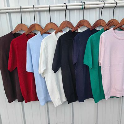 日单春夏新款女装休闲莫代尔圆领拼色短袖上衣485223/483007