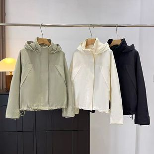 女装防风立领茄克宽松休闲工装连帽外套冲锋衣夹克春季新款484709