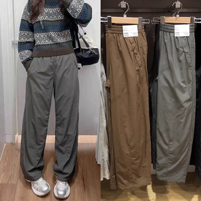 女装秋冬新款女士休闲工装小个子松紧腰加绒保暖直筒长裤子479402