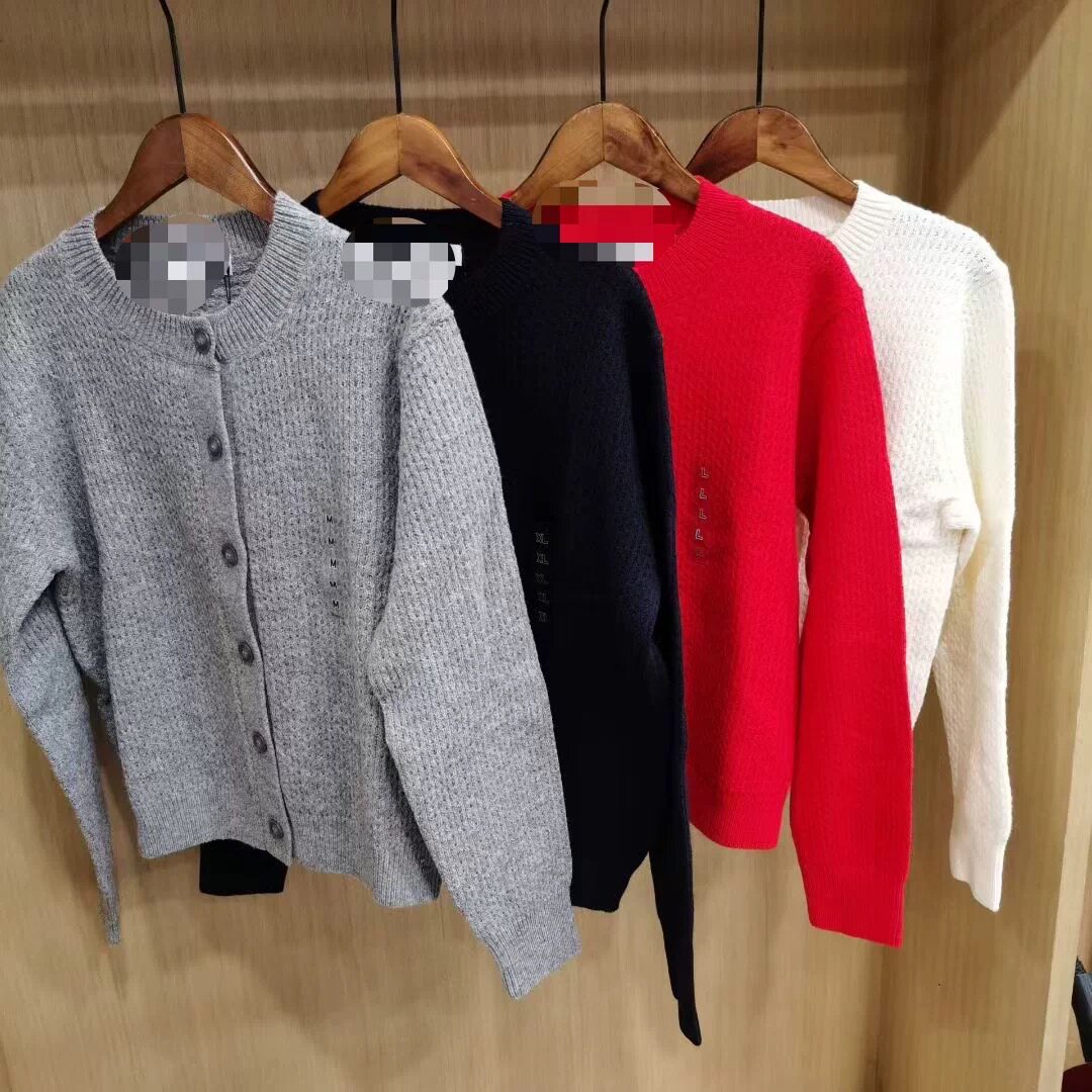 日单女装混纺圆领针织开衫纯色长袖毛衣外套秋冬季新款上衣480025