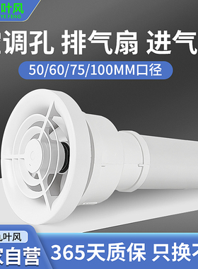 九叶风空调孔新风机免打孔排气扇50mm入墙式空调口排风扇2寸家用