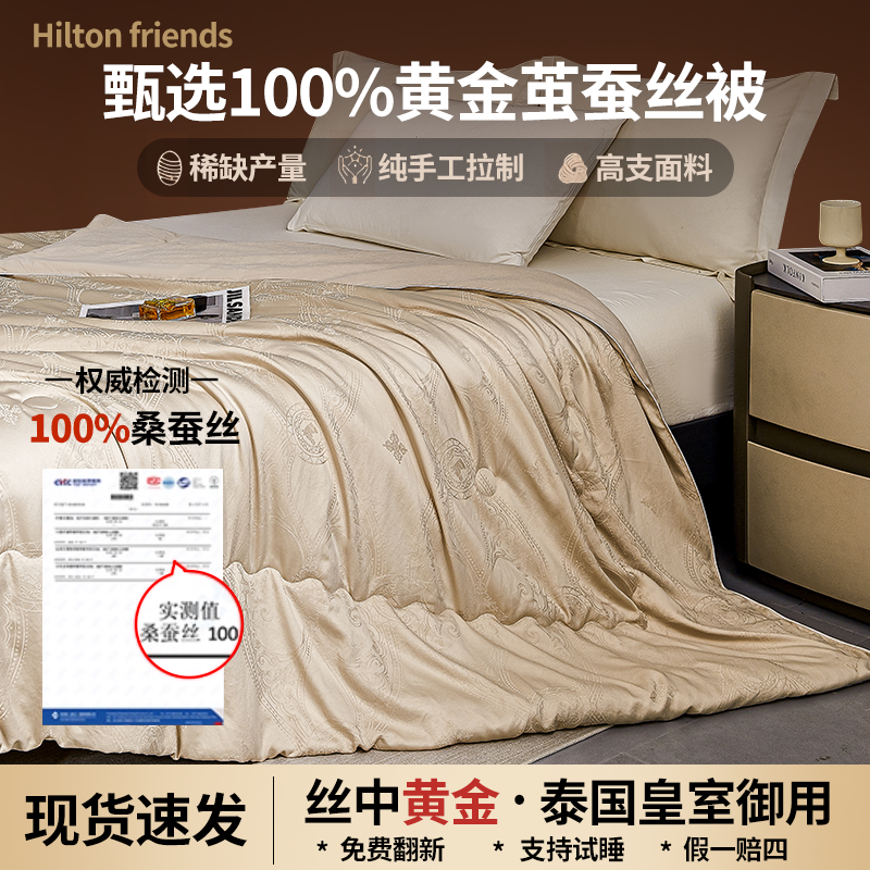 Hilton friendsA类全棉贡缎提花蚕丝被超柔春秋被加厚保暖冬被A3,床上用品,蚕丝被,淘宝优惠券,粉丝福利购,淘宝优惠卷