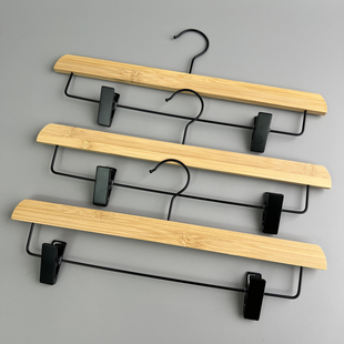 出口欧洲！环保竹木！三只装！家用服装店裤架挂衣架裤夹无痕防滑