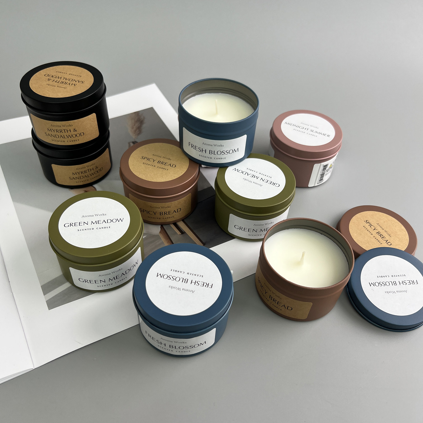 外贸出口！高级简约！淡雅好闻！家用室内铁罐装香氛精油香薰蜡烛