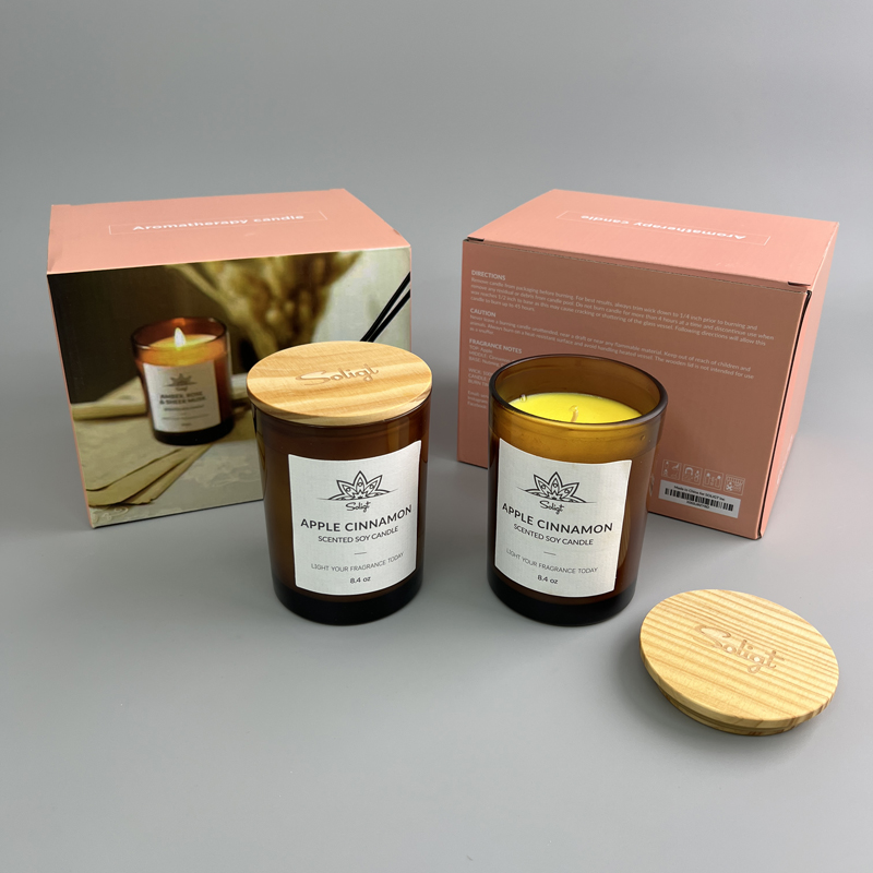 出口单！带实木盖！快半斤！苹果肉桂香薰蜡烛大豆蜡精油香氛蜡烛