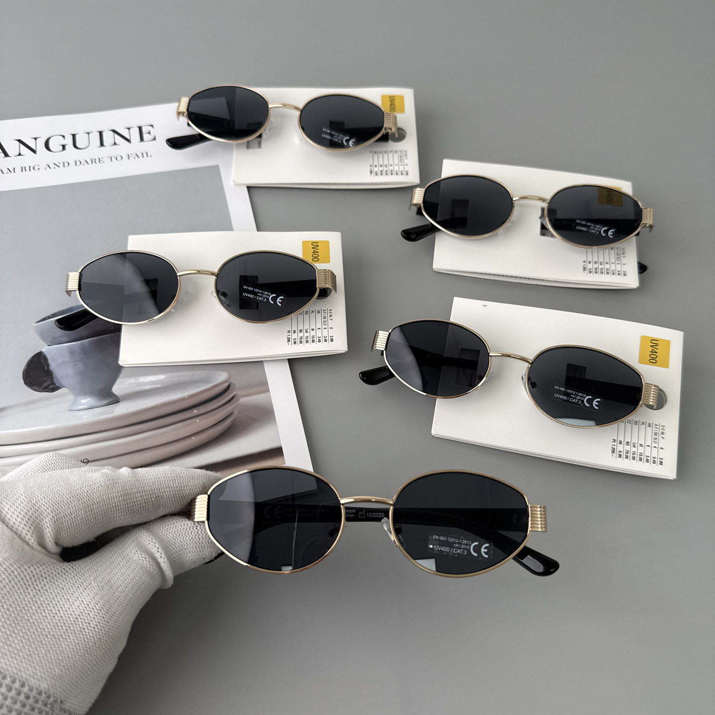 出德国！UV400防晒！户外女防紫外线复古腔调椭圆小框太阳镜墨镜