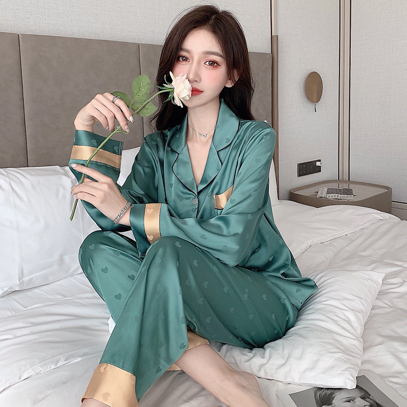 2025新款春秋女款冰丝浴袍睡袍两件套装女家居服薄长袖时尚长裤