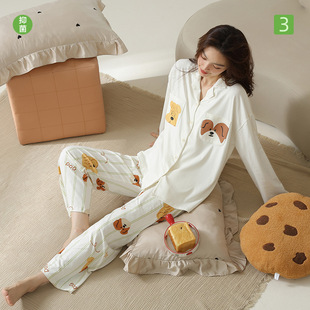 纯棉拉架棉家居服套装 新疆棉 春秋季 卡通狗睡衣女长袖