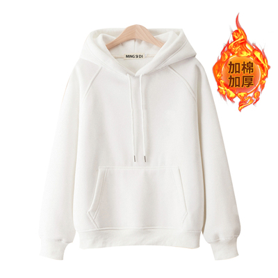 外套秋冬新款重磅纯棉双层加绒加厚连帽卫衣女学生百搭宽松上衣潮