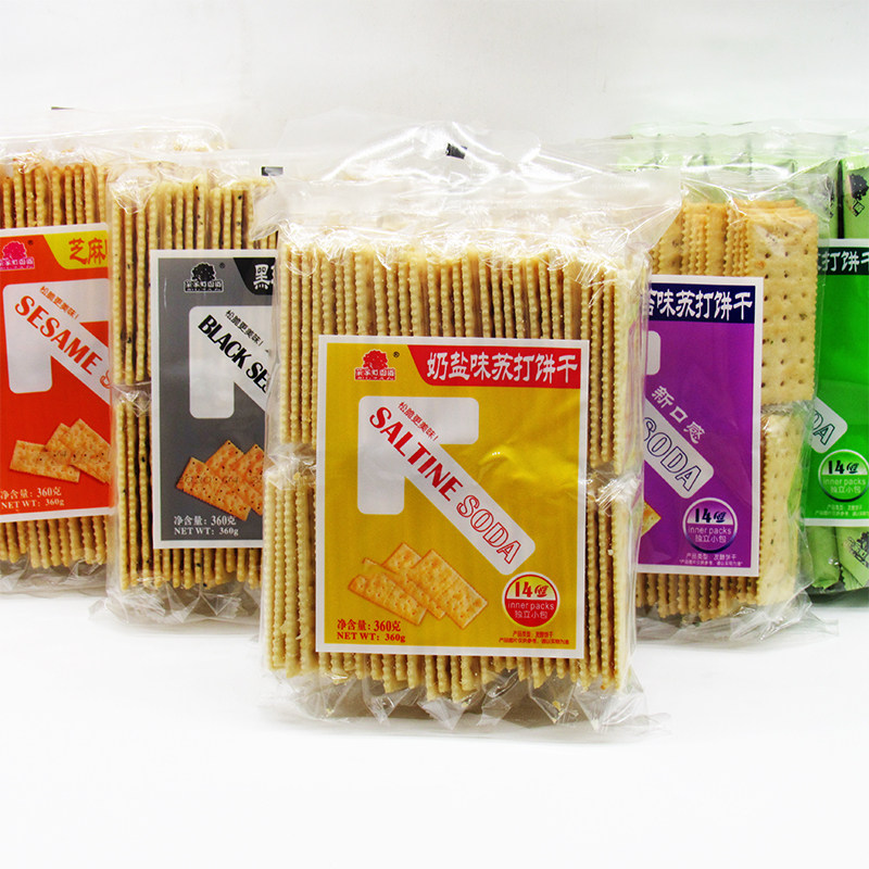 360g*6包果子町苏打饼多种口味菓子丁奶盐味芝麻梳打饼干咸味零食
