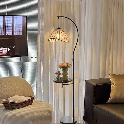 网红复古月牙落地灯简易茶几中古