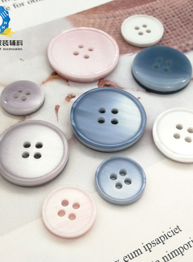 时尚圆形树脂浅蓝花纹纽扣扣子女士大衣风衣外套纽扣浅粉百搭扣子