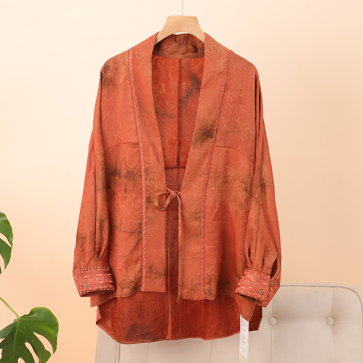 新中式桑蚕丝香云纱茶服开衫外套