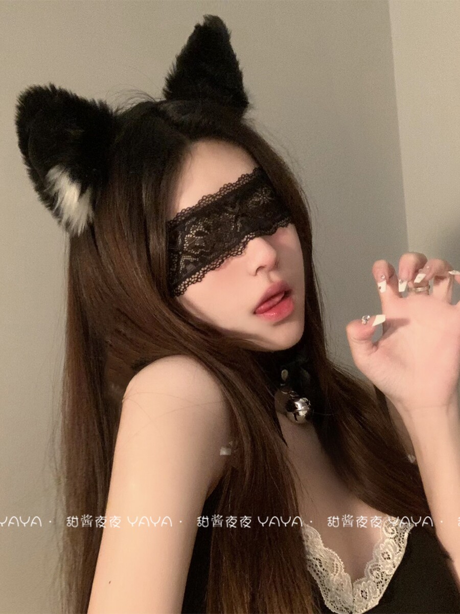 (发箍+项圈)猫耳朵铃铛头箍性感狐狸发卡女蕾丝眼罩可爱发饰装饰