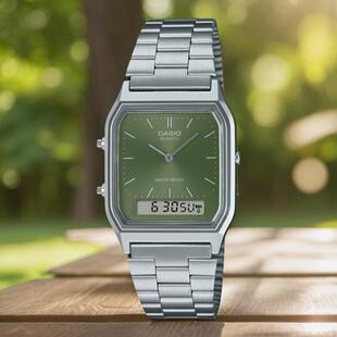 复古款 230A 钢带手表双显经典 方块防水电子表 2A1 卡西欧CASIO