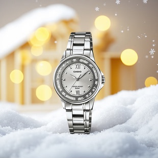 卡西欧Casio粉色简约石英指针防水女士手表女表手表镶水钻轻奢