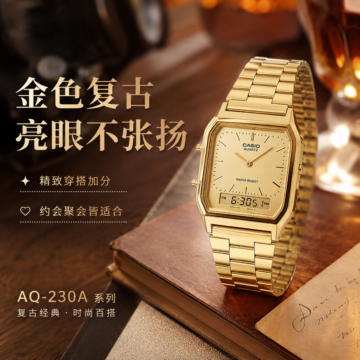 AQ-230A-7A复古钢带小方块手表