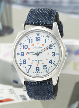 西铁城猎鹰CITIZEN Q&Q帆布带手表QB38-314 学生考试防水石英表