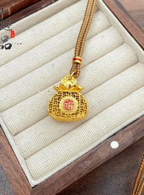 大幂幂同款古法沙金珐琅彩镂空花丝福字福袋吊坠 高保色福袋批发