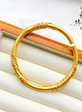 金店同款高保色古法沙金相思藤开口手镯 铜镀金繁花似锦手镯批发