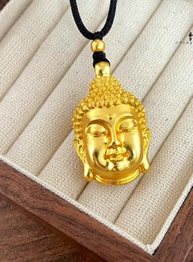 金店同款高保色古法沙金镂空大日如来佛头吊坠 福字佛头挂坠批发