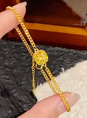久不掉色金店同款爆款高保色古法沙金爆闪花丝小方糖手链女铜镀金