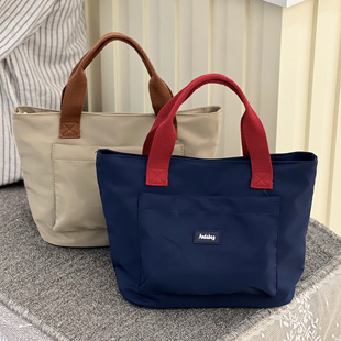 撞色休闲手提包女上班通勤手拎布包简约午餐包防泼水饭盒包妈咪包