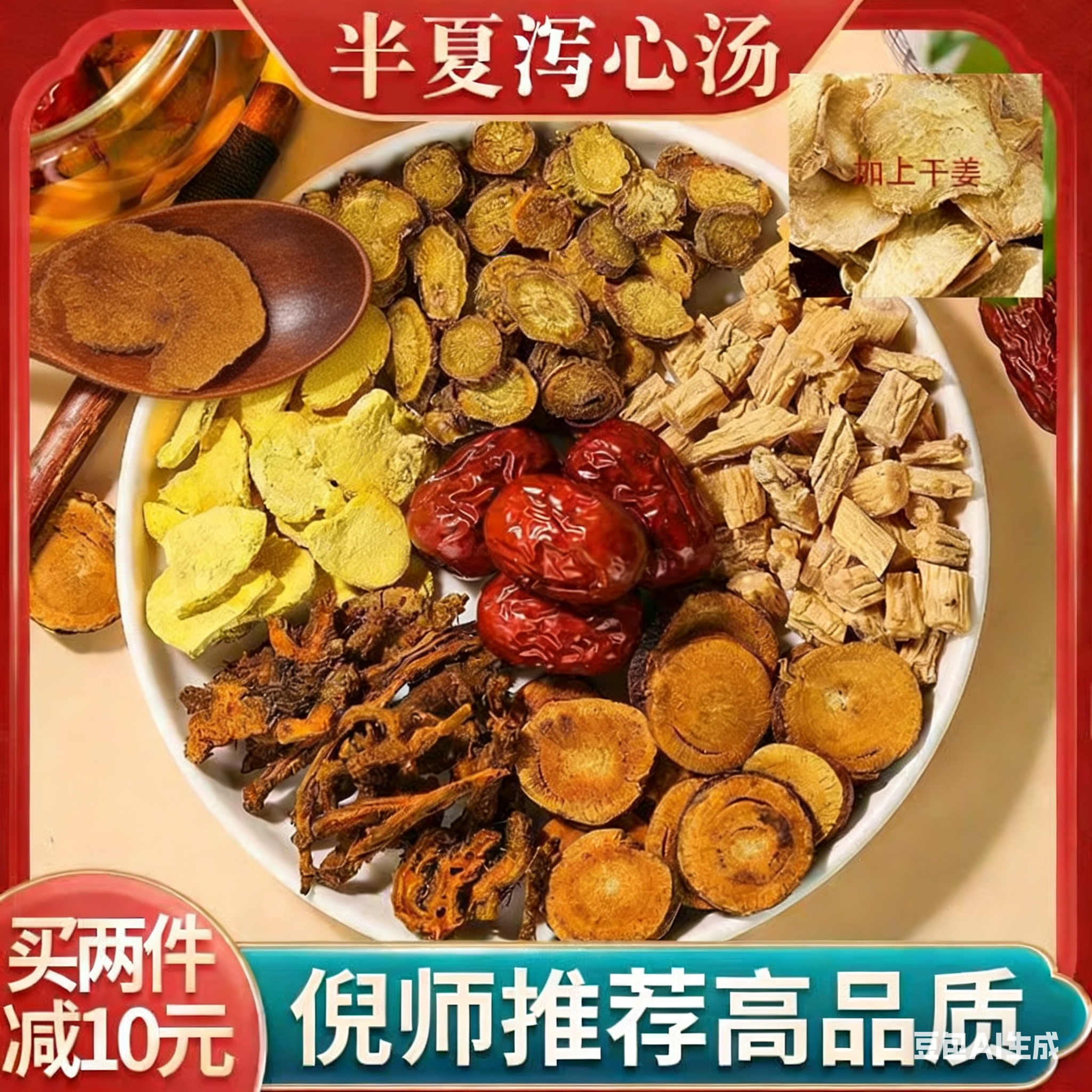 半夏泻心汤中药材原料口腔调理上热下寒调理脾胃肝脾不和甘草10副