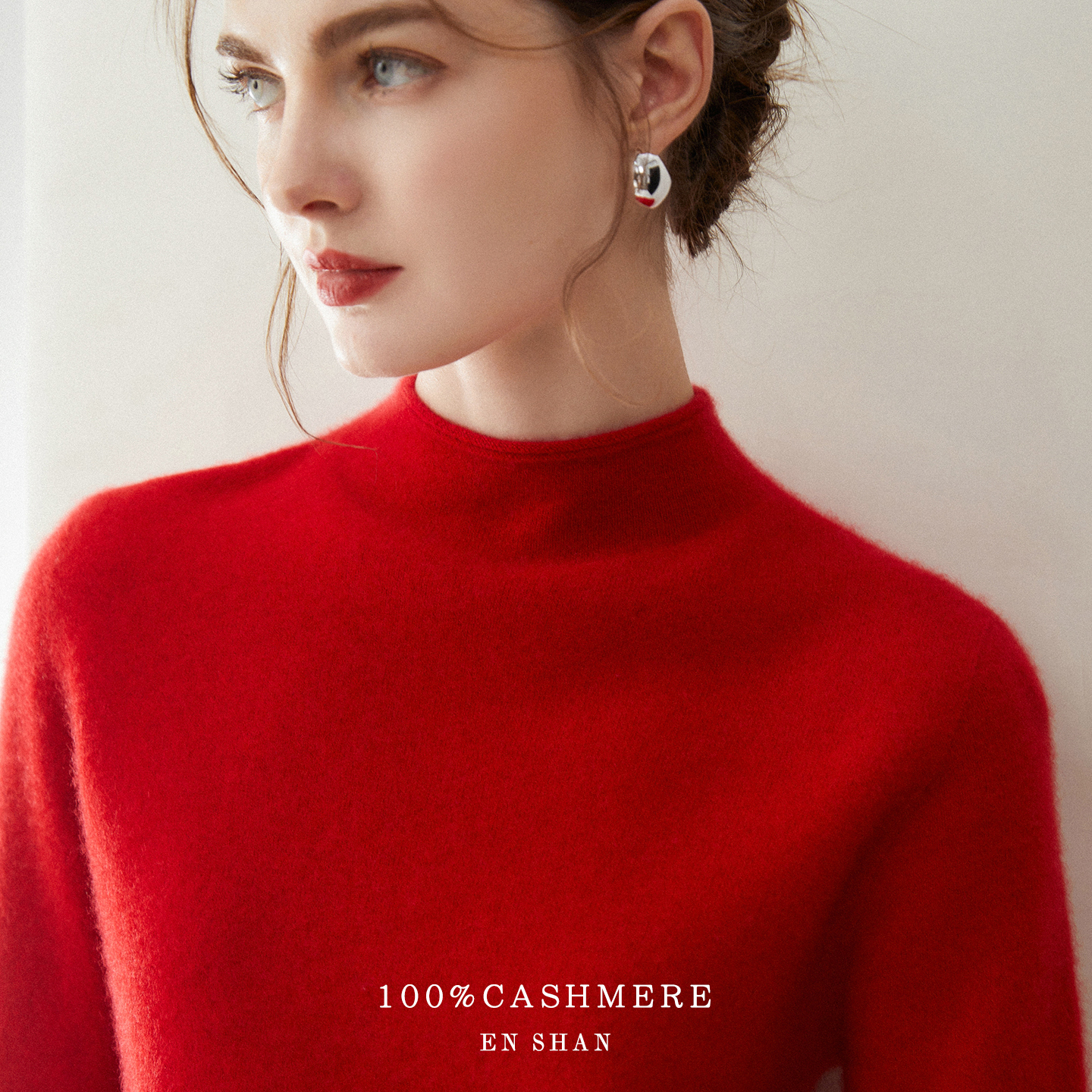 100%山羊绒女极简高级感红色打底