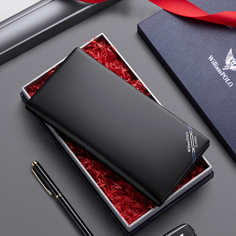 保罗钱包男士2023新款青年长款真皮牛皮皮夹多卡位卡包超薄软钱夹