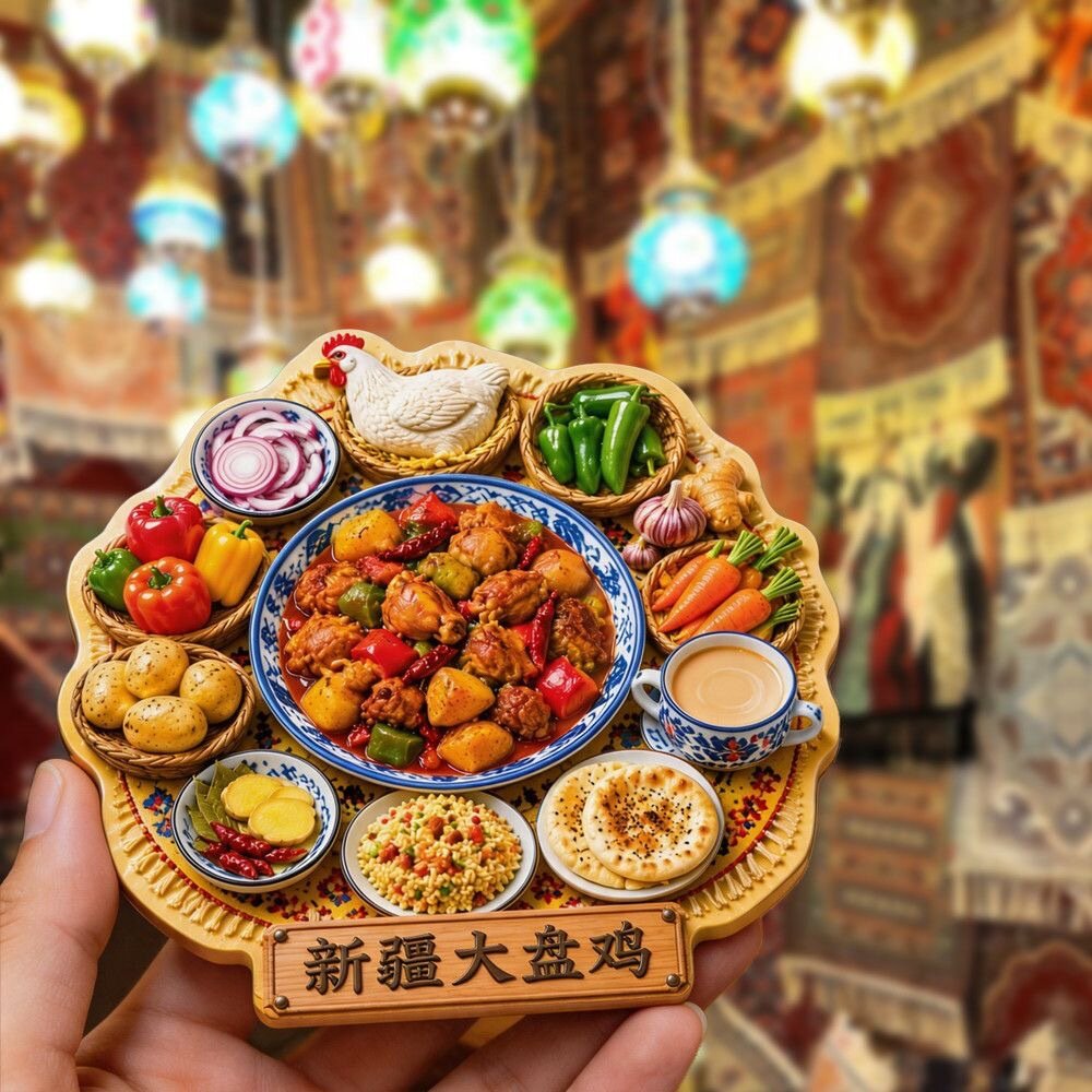 大盘鸡树脂浮雕磁吸冰箱贴新疆美食文创旅游纪念品小礼品伴手礼