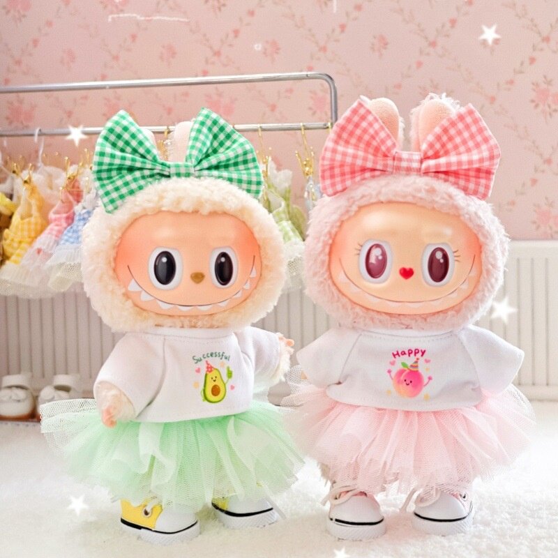 一二三代labubu17cm拉布布娃衣水果纱裙套装钥匙扣挂件衣服裙子