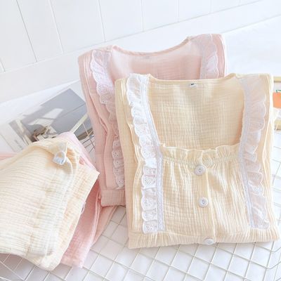 月子服春秋季纯棉纱布3月份4产后纯棉喂奶产妇哺乳孕妇睡衣夏季薄