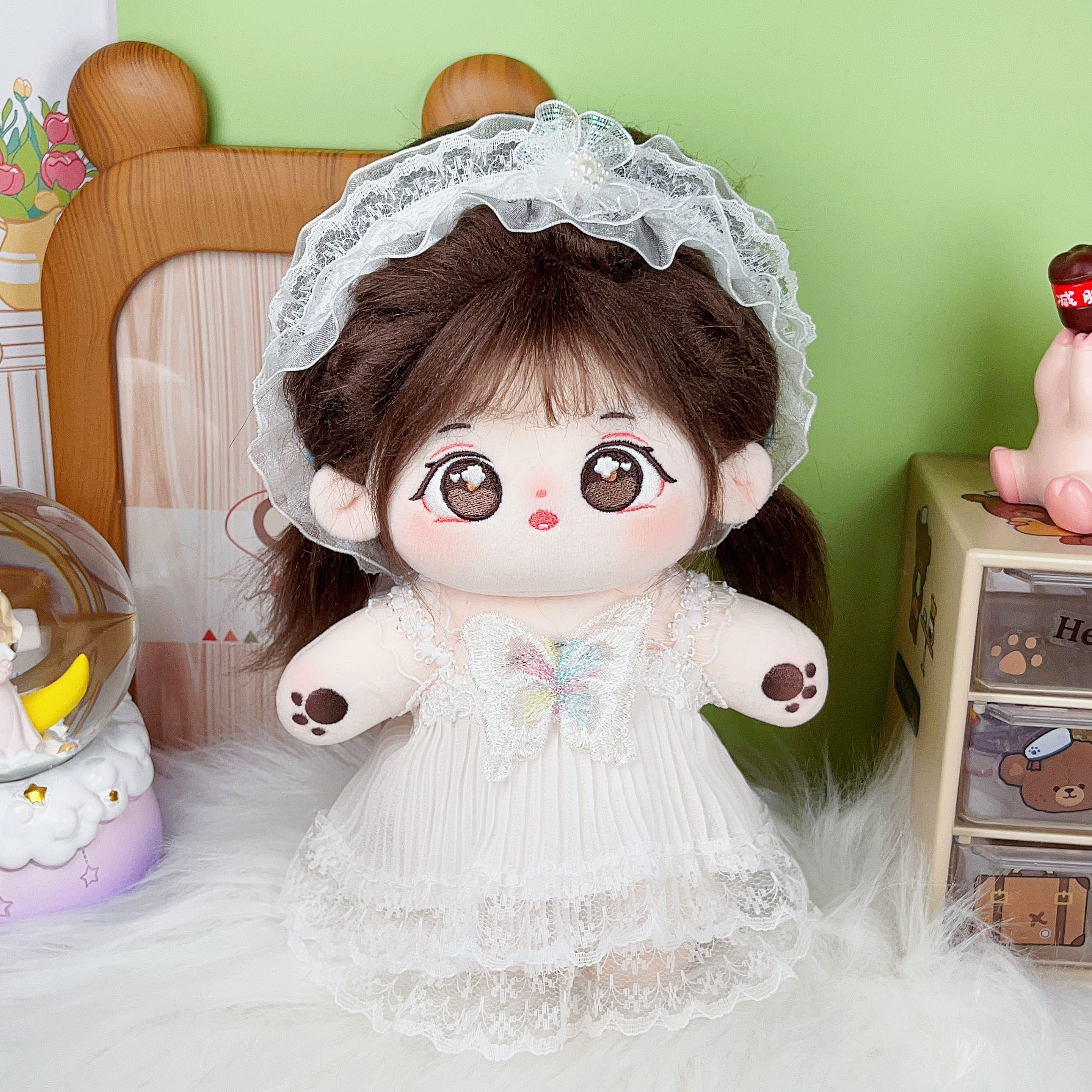 现货棉花娃娃20cm厘米小晕玩偶公仔娃衣装白色元气连衣裙儿童礼物