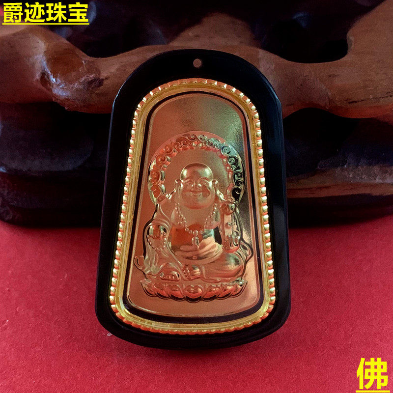 和田玉金镶玉挂佛吊坠男女款和田玉佩挂件锁骨链情侣款