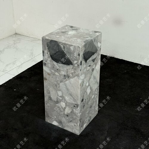 维多利亚灰大理石方墩展示台圆柱摆件展示架花架底座天然奢石墩子