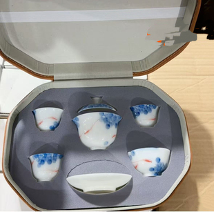 冰种璞玉青花手绘荷趣三才盖碗家用主人杯茶陶瓷高档功夫茶具套装