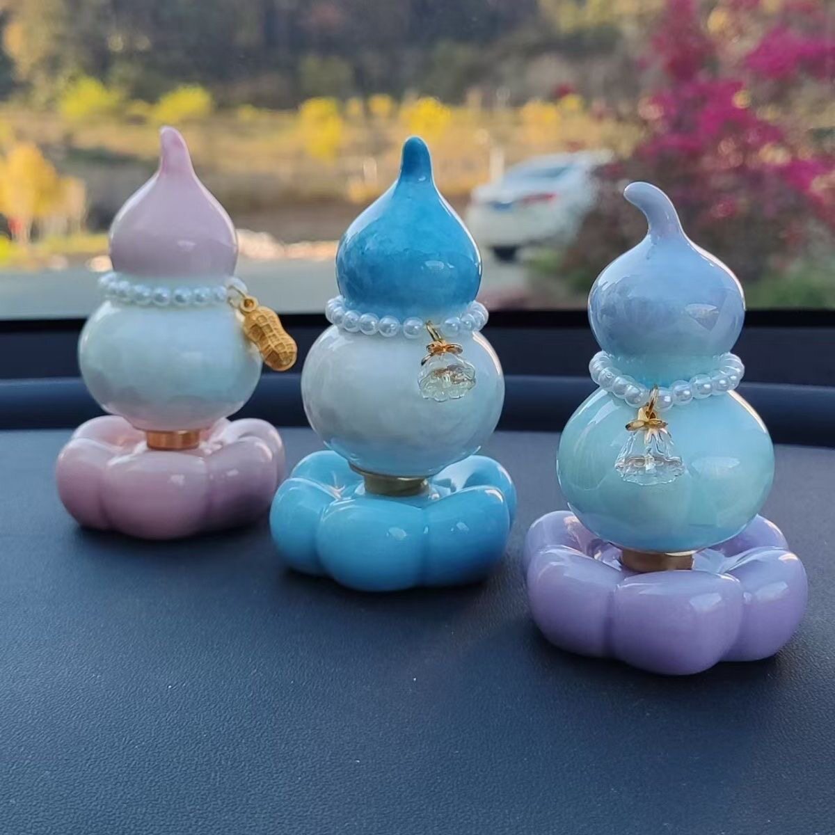 景德镇陶瓷底座旋转转转葫芦同款载摆件清新网红车桌面创意高颜值