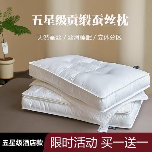 五星级桑蚕丝枕头护颈椎助睡眠枕芯家用一对装超柔软低枕酒店专用