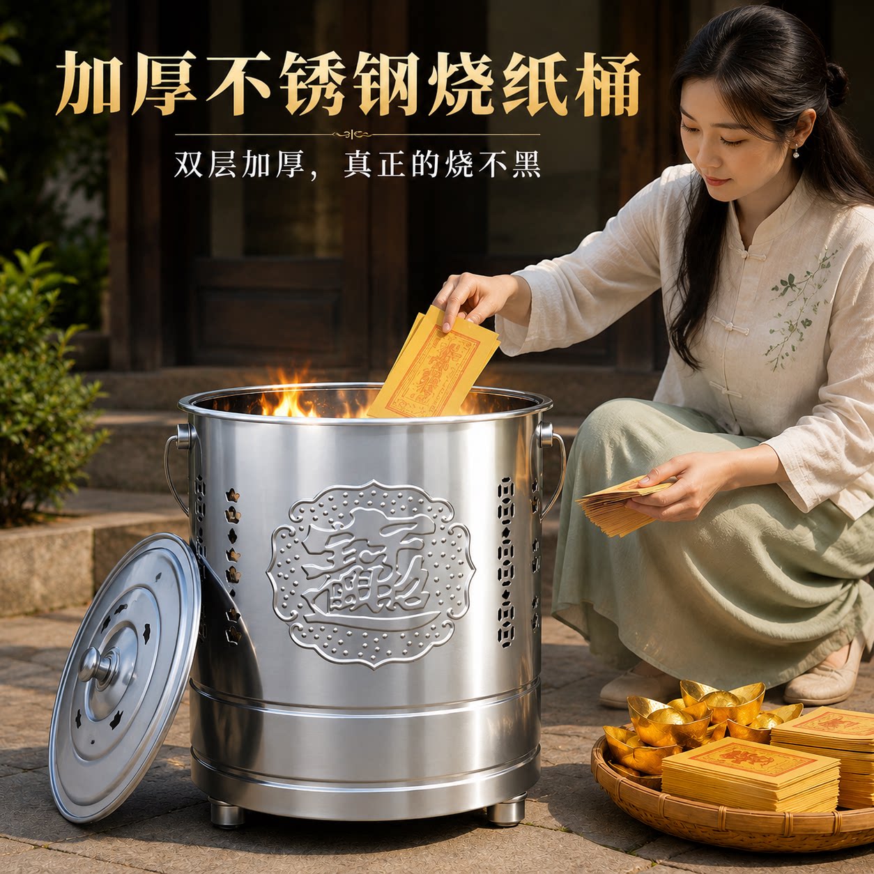 特厚不锈钢烧宝桶【内胆防烧黑】图片