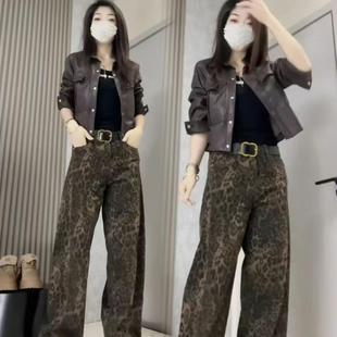 翻领时尚设计感秋季洋气女开衫皮子机车单排扣夹克短款外套长袖