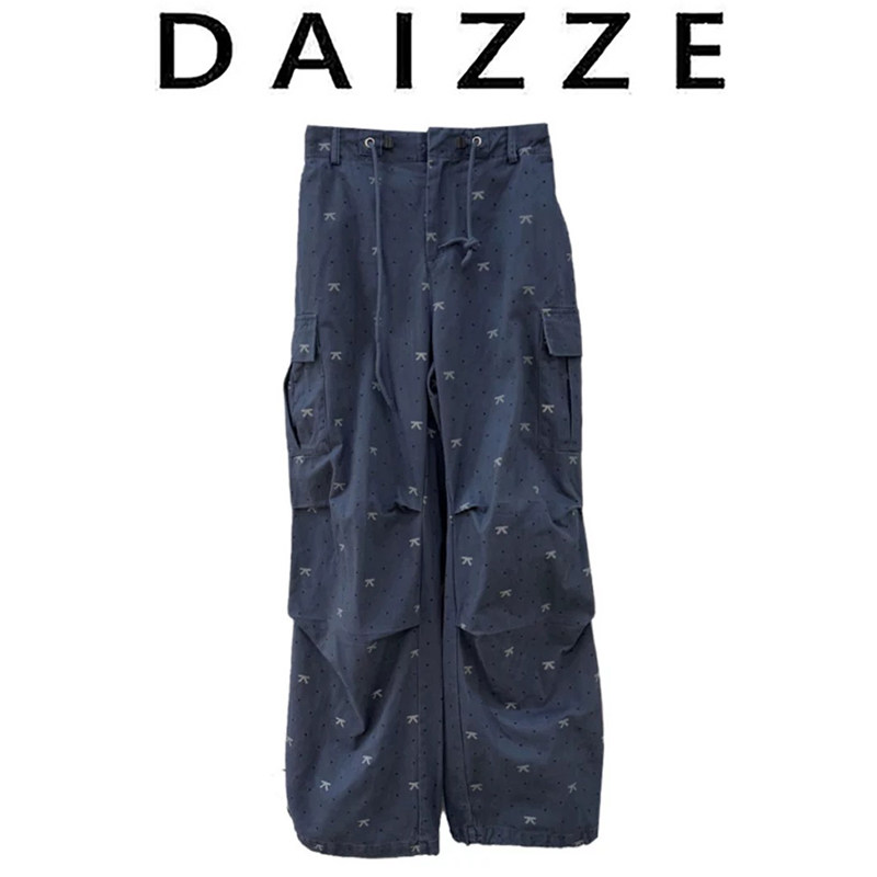 DAIZZE~春新款设计感蝴蝶印花口袋工装酷时髦显瘦束脚抽身休闲裤