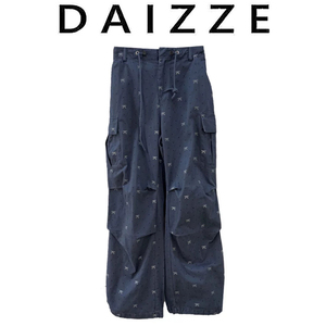 DAIZZE~春新款设计感蝴蝶印花口袋工装酷时髦显瘦束脚抽身休闲裤