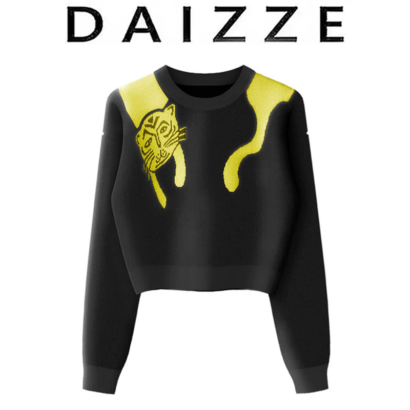 DAIZZE~新款高级感老虎刺绣小个子高腰毛衣显瘦打底针织衫上衣女