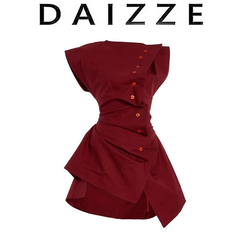 DAIZZE~后腰绑带设计无袖衬衫女夏季新款高级感独特别致收腰上衣