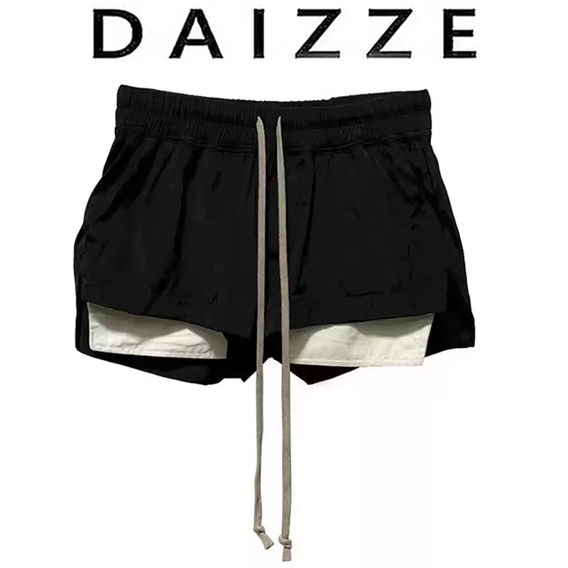 DAIZZE~飘逸黑色短裤气质通勤阔腿裤松紧带运动短裤子女士辣妹